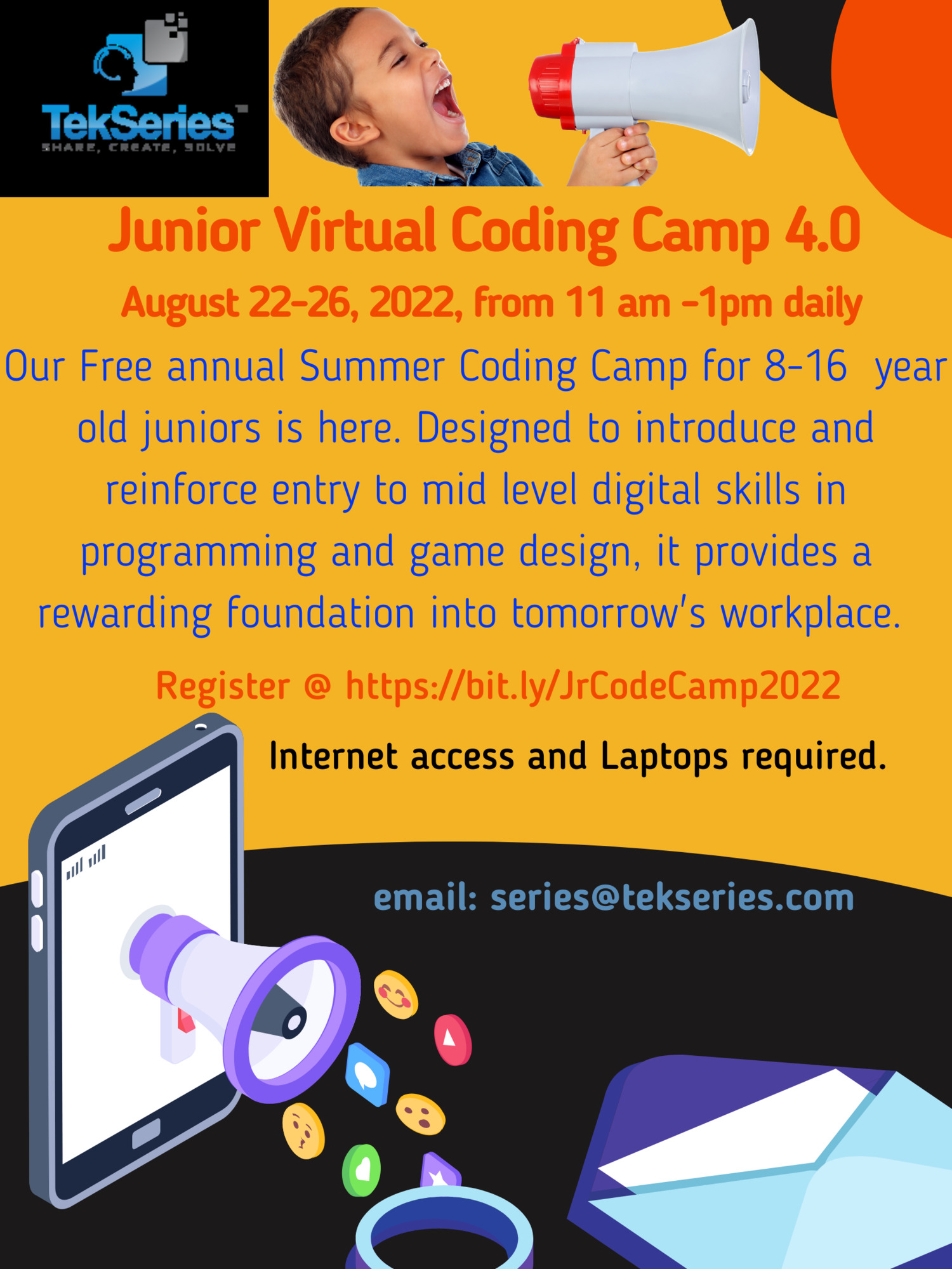Junior Virtual Coding Camp 4.0 event flyer